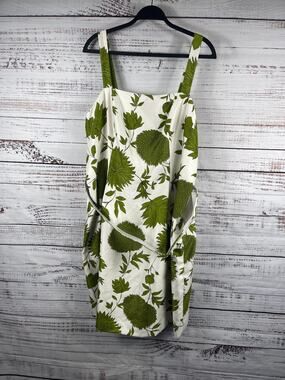 Jessica Howard Dress Womens Size 18W White Green Floral Belted Satin Midi Sheath